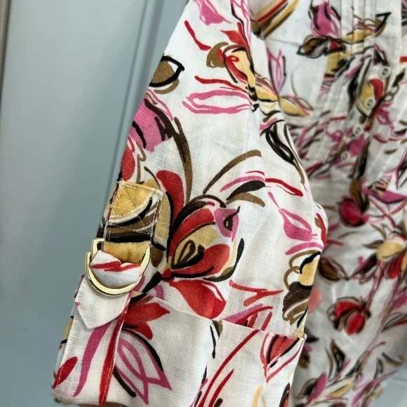 JM COLLECTION In full bloom Floral 100% Linen NWT Ladies Shirt - Picture 5 of 8